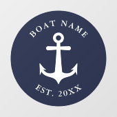 Nautical Anchor Boat Name Navy White Simple Round Raamsticker (Vel)