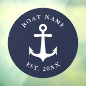 Nautical Anchor Boat Name Navy White Simple Round Raamsticker (Vel 3)