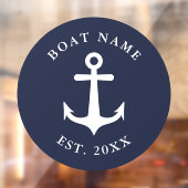Nautical Anchor Boat Name Navy White Simple Round Raamsticker (Vel 2)