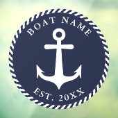 Nautical Anchor Boat Name Round Navy Blue & White Raamsticker (Vel 3)