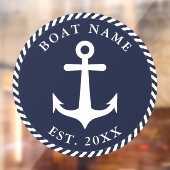 Nautical Anchor Boat Name Round Navy Blue & White Raamsticker (Vel 2)