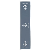 Nautical  Anchor Boat Name Text Blue Grey Korte Tafelloper (Voorkant)