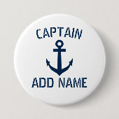 Nautical anchor boot kapitein naam ronde pinback button 7,6 cm (Voorkant)