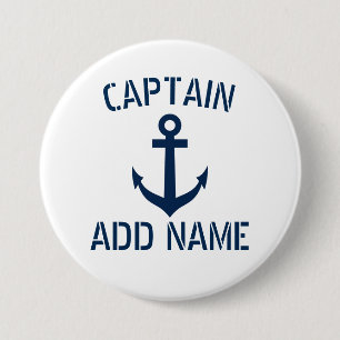 Nautical anchor boot kapitein naam ronde pinback ronde button 7,6 cm
