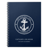 Nautical Anchor Boot Naam Navy Blue Captain's Log Notitieboek (Voorkant)