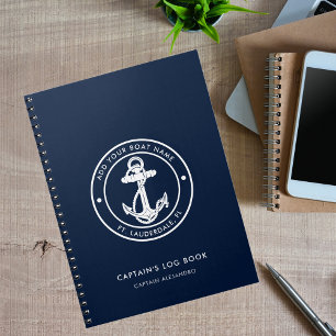 Nautical Anchor Boot Naam Navy Blue Captain's Log Notitieboek