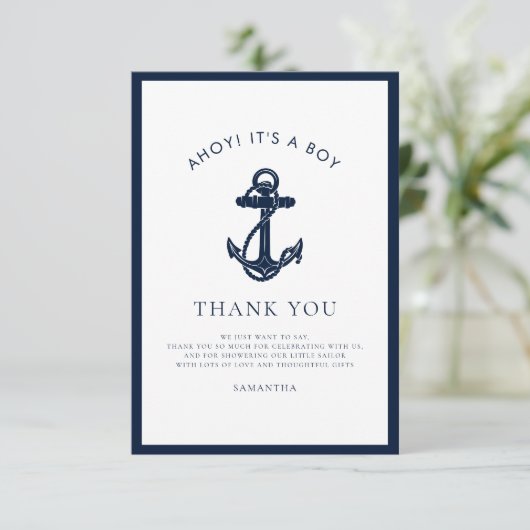 Nautical Anchor Boy Baby shower Bedankkaart (Staand voorkant)