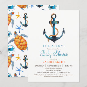 Nautical Anchor Boy Baby shower Invitation Kaart