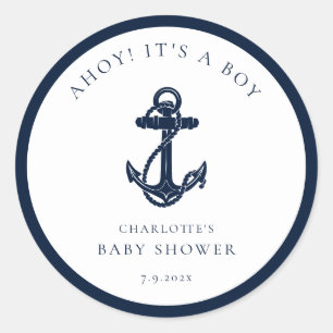 Nautical Anchor Boy Baby shower Ronde Sticker