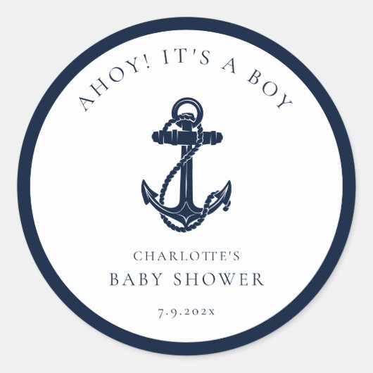 Nautical Anchor Boy Baby shower Ronde Sticker (Voorkant)