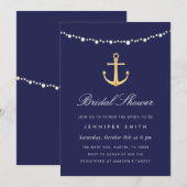 Nautical Anchor Bridal Shower Invitation Navy Gold Kaart (Voorkant / Achterkant)