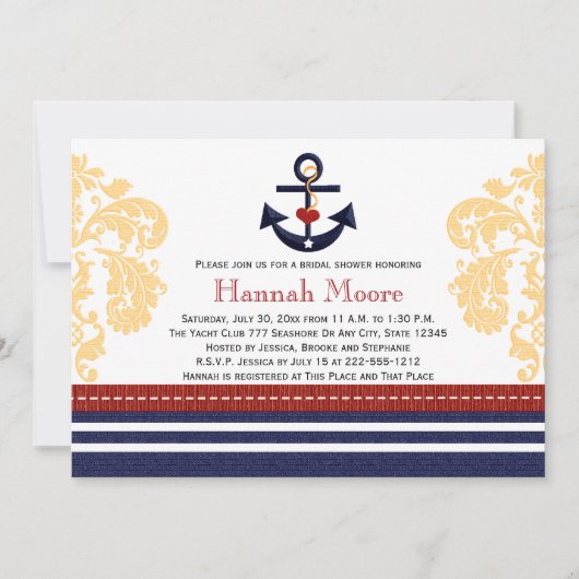 Nautical Anchor Bridal Shower Invitations Kaart (Voorkant)