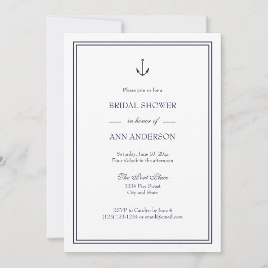 Nautical Anchor Bridal Shower Kaart (Voorkant)