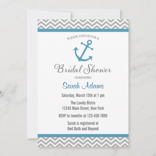 Nautical Anchor Bridal Shower Kaart (Voorkant)