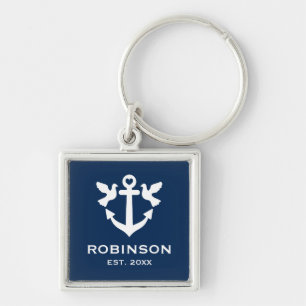 Nautical anchor bruiloft cadeauplein sleutelhanger
