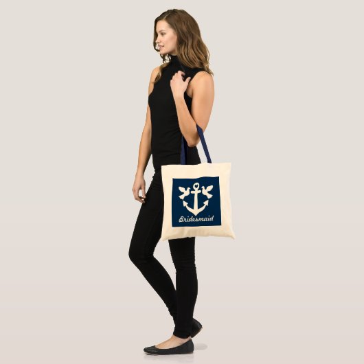Nautical anchor bruiloft canvas tas met witte stip (Voorkant (model))