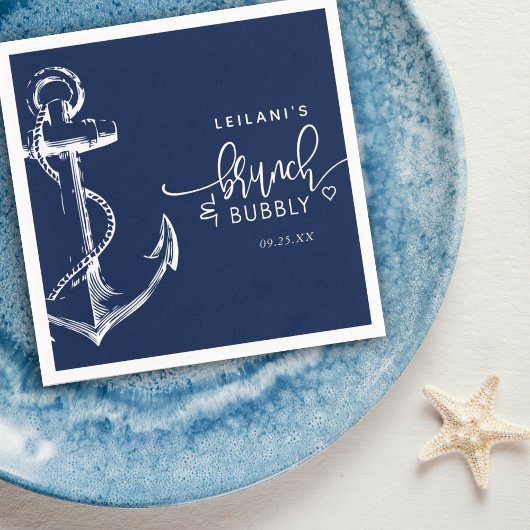 Nautical Anchor Brunch Bubble Navy Blue Servet