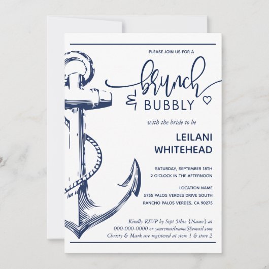 Nautical Anchor Brunch Bubble Vrijgezellenfeest Wh Kaart (Voorkant)