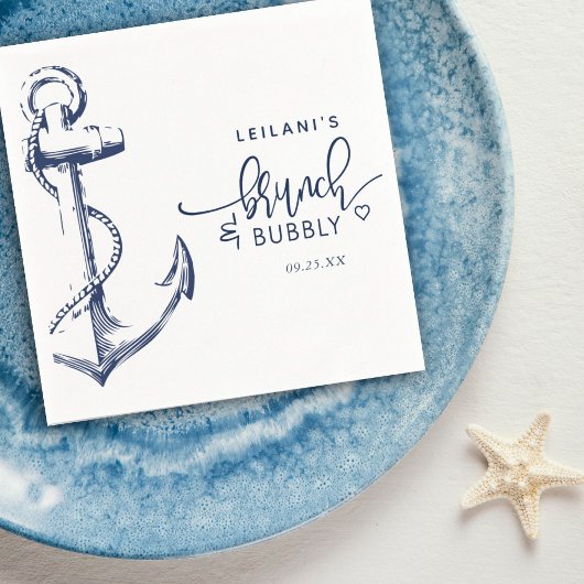 Nautical Anchor Brunch Bubble White Servet