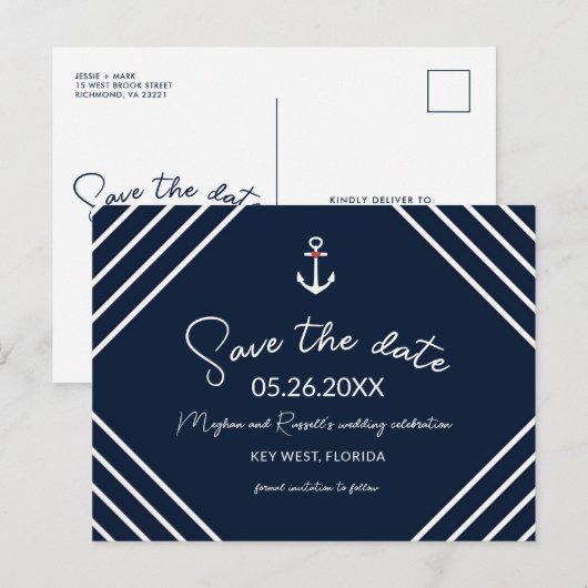 Nautical Anchor Budget Beach Weddenschap Save the  Aankondigingskaart (Voorkant / Achterkant)