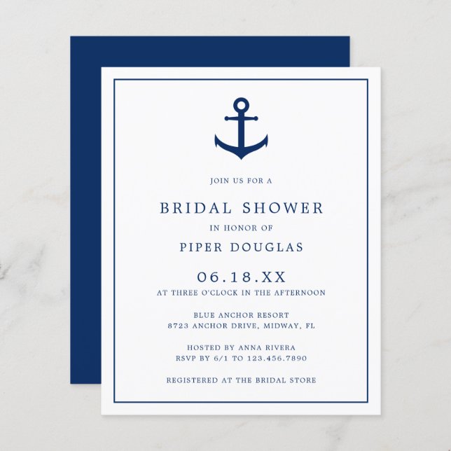 Nautical Anchor Budget Bridal Shower (Voorkant / Achterkant)