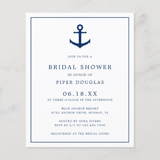 Nautical Anchor Budget Bridal Shower Flyer (Voorkant)
