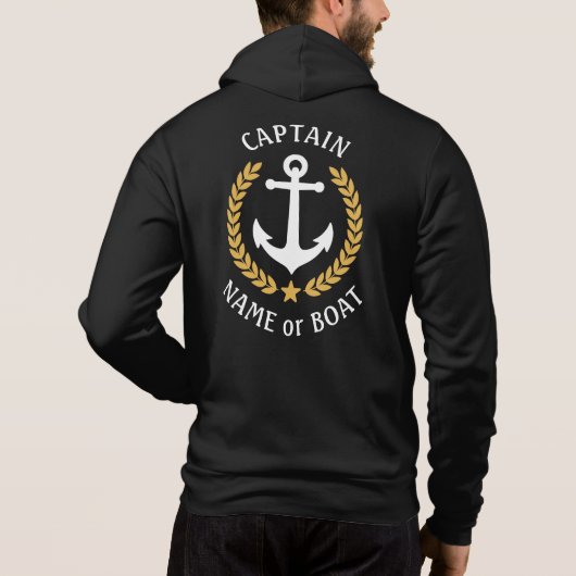 Nautical Anchor Captain Boat Name Gold Laurel Zip Hoodie (Achterkant)