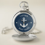 Nautical  Anchor Captain & Boat of Name Zakhorloge<br><div class="desc">Een  Nautical Anchor met kapitein Rank of andere titel en Jouw naam of Boat Name op een Stijlvolle Zilver en Aqua Blue Pocket Watch. Deze gepersonaliseerde Pocket Watch zal niet alleen tijd,  maar ook een leuk gespreksartikel zijn. Ideaal voor Vaderdag,  maar ook voor elke gelegenheid.</div>