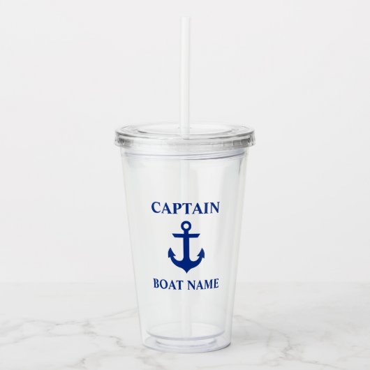 Nautical Anchor Captain Boot Naam Acryl Drinkbeker (Voorkant)