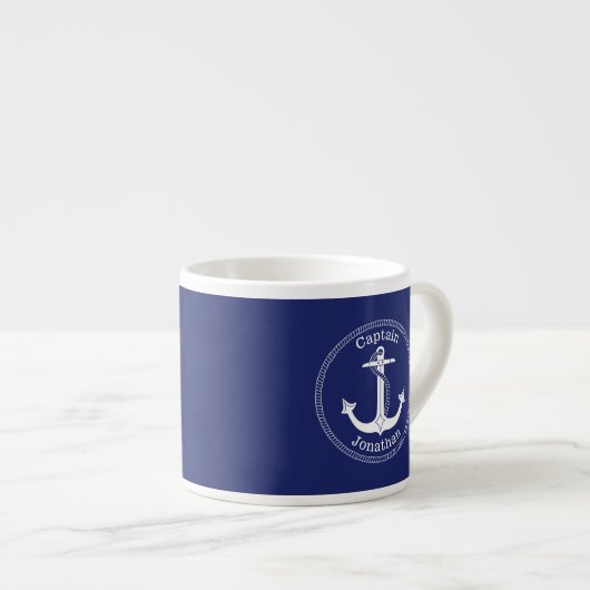 Nautical Anchor Captain Monogrammed Naam Blauw Espresso Kop (Voorkant rechts)