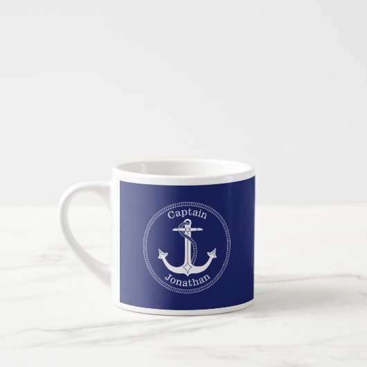 Nautical Anchor Captain Monogrammed Naam Blauw Espresso Kop (Links)
