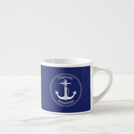 Nautical Anchor Captain Monogrammed Naam Blauw Espresso Kop (Rechts)