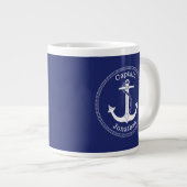 Nautical Anchor Captain Monogrammed Naam Blauw Grote Koffiekop (Voorkant rechts)