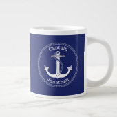 Nautical Anchor Captain Monogrammed Naam Blauw Grote Koffiekop (Rechts)