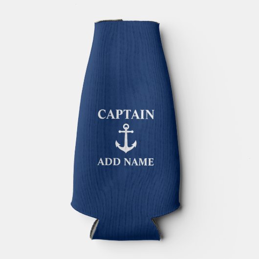  Nautical Anchor Captain Name Navy Blue Flesjeskoeler (Voorkant)