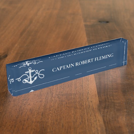 Nautical Anchor Captain Name Navy Blue Naambordje (Zijkant)