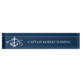 Nautical Anchor Captain Name Navy Blue Naambordje (Voorkant)