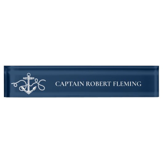 Nautical Anchor Captain Name Navy Blue Naambordje (Voorkant)