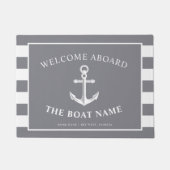 Nautical Anchor & Captain Name Slate Grey Stripes Deurmat (Voorkant)