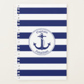 Nautical Anchor Captain Navy Blue Stripe Planner (Voorkant)