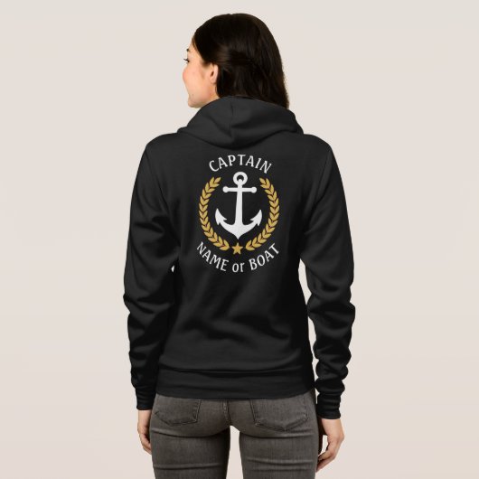 Nautical Anchor Captain of Boat Name Gold Laurel Hoodie (Achterkant volledig)