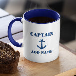 Nautical Anchor Captain of Boat Name Mok<br><div class="desc">Nautical Anchor in Navy Blue met uw persoonlijke naam van kapitein of Boat Name Coffee Mok.</div>