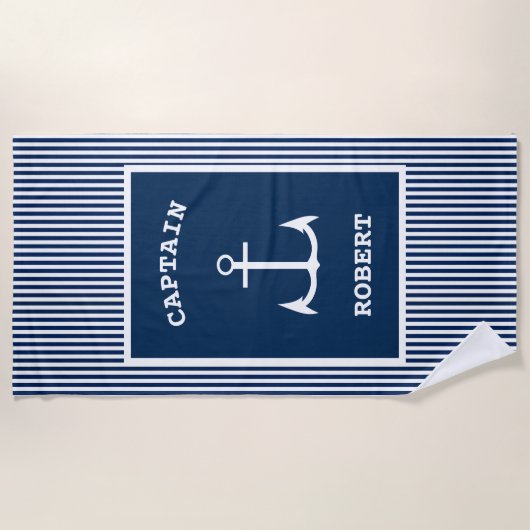 Nautical Anchor Captain Stripe Strandlaken (Voorkant)