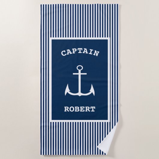 Nautical Anchor Captain Stripe Strandlaken (Voorkant)