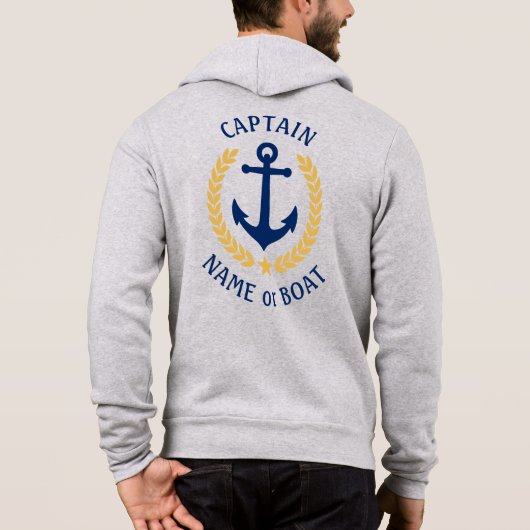 Nautical Anchor Captain Your Boat Name Gold Laurel Hoodie (Achterkant)