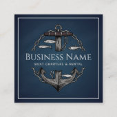 Nautical Anchor Chalk Blue Navy Charter Huur Vierkante Visitekaartje (Voorkant)