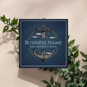 Nautical Anchor Chalk Blue Navy Charter Huur Vierkante Visitekaartje
