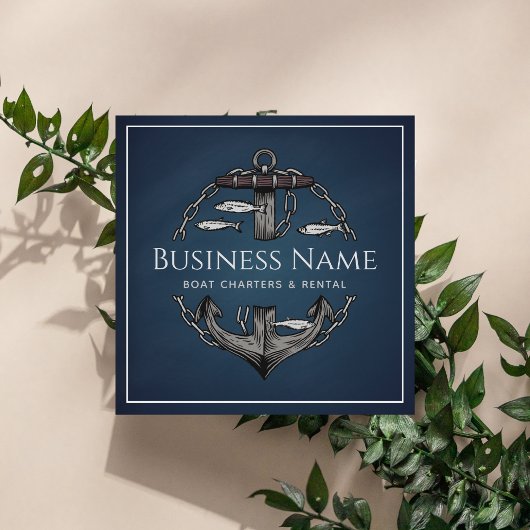 Nautical Anchor Chalk Blue Navy Charter Huur Vierkante Visitekaartje