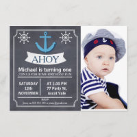 Nautical Anchor Chalkboard Birthday Uitnodiging