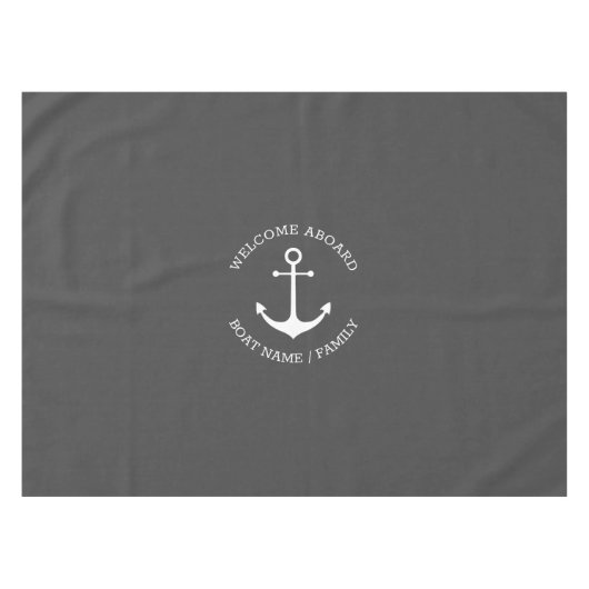 Nautical anchor charcoal grijs aangepaste bootnaam tafelkleed (Voorkant (Horizontaal))